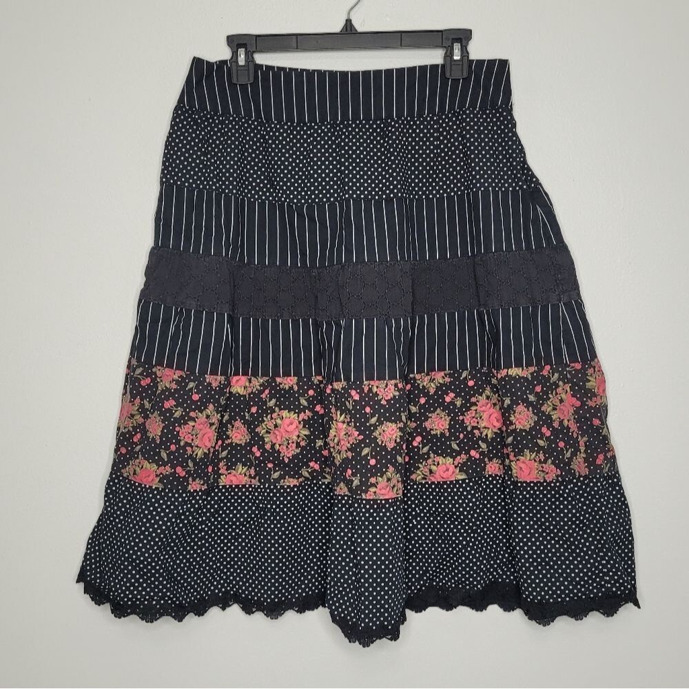 vintage y2k Candies black mixed print polka dot lace full a line skirt size 9
